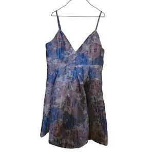 Francesca's‎ Audrey Parks Mini Dress L Womens Pink Blue Mesh Overlay V Neck NWT